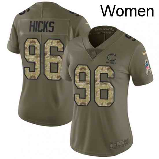 Womens Nike Chicago Bears 96 Akiem Hicks Limited OliveCamo Salute to Service NFL Jersey